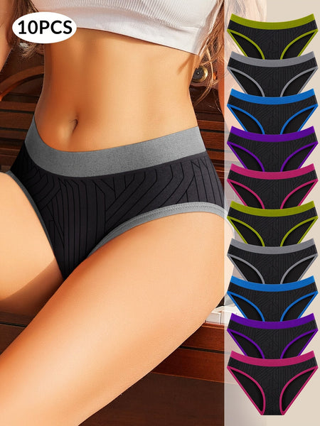 10pcs Contrast Binding Briefs, Hot Comfy & Breathable Intimates Panties, Women's Lingerie & Underwear - Eco Explorer Hub