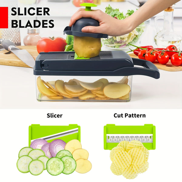 16 Piece Set, Vegetable Chopper, Multifunctional Fruit Slicer, Handle Food Grater, Vegetable Slicer, Cutter with Container, Onion Chopper with Multiple Interchangeable Blades, Household Potato Slicer, Kitchenware, Kitchen Ute - Eco Explorer Hub