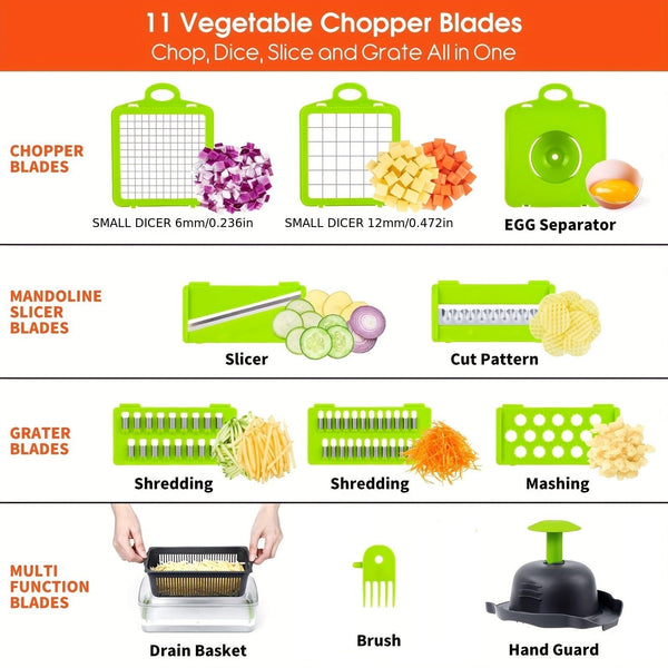 16 Piece Set, Vegetable Chopper, Multifunctional Fruit Slicer, Handle Food Grater, Vegetable Slicer, Cutter with Container, Onion Chopper with Multiple Interchangeable Blades, Household Potato Slicer, Kitchenware, Kitchen Ute - Eco Explorer Hub