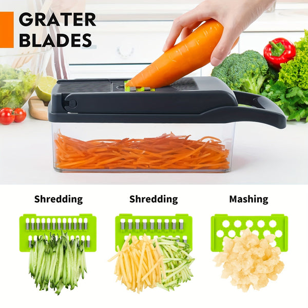 16 Piece Set, Vegetable Chopper, Multifunctional Fruit Slicer, Handle Food Grater, Vegetable Slicer, Cutter with Container, Onion Chopper with Multiple Interchangeable Blades, Household Potato Slicer, Kitchenware, Kitchen Ute - Eco Explorer Hub