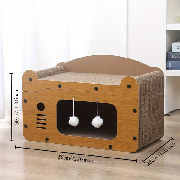 1pc Whisker Wonders Dual - Use Cat Scratcher and Lounge Bench with Durable Cardboard Scratching Surface and Interactive Ball Toy for Cats - Eco Explorer Hub