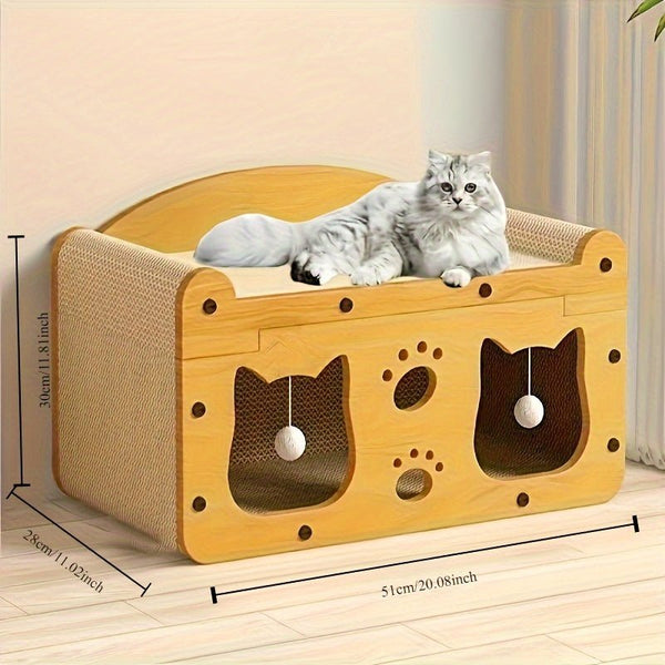 1pc Whisker Wonders Dual - Use Cat Scratcher and Lounge Bench with Durable Cardboard Scratching Surface and Interactive Ball Toy for Cats - Eco Explorer Hub