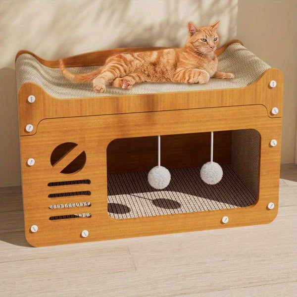 1pc Whisker Wonders Dual - Use Cat Scratcher and Lounge Bench with Durable Cardboard Scratching Surface and Interactive Ball Toy for Cats - Eco Explorer Hub