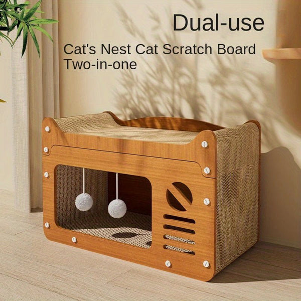 1pc Whisker Wonders Dual - Use Cat Scratcher and Lounge Bench with Durable Cardboard Scratching Surface and Interactive Ball Toy for Cats - Eco Explorer Hub