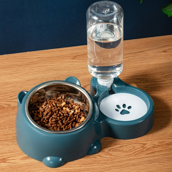 2 - in - 1 Stainless Steel Pet Feeder with Automatic Water Dispenser - Elevated Tilted Bowls for Cats & Dogs, Non - Slip Base - Eco Explorer Hub