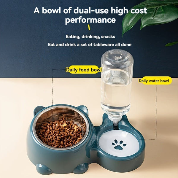 2 - in - 1 Stainless Steel Pet Feeder with Automatic Water Dispenser - Elevated Tilted Bowls for Cats & Dogs, Non - Slip Base - Eco Explorer Hub