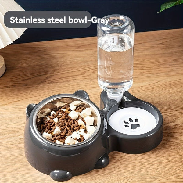 2 - in - 1 Stainless Steel Pet Feeder with Automatic Water Dispenser - Elevated Tilted Bowls for Cats & Dogs, Non - Slip Base - Eco Explorer Hub