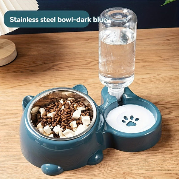 2 - in - 1 Stainless Steel Pet Feeder with Automatic Water Dispenser - Elevated Tilted Bowls for Cats & Dogs, Non - Slip Base - Eco Explorer Hub