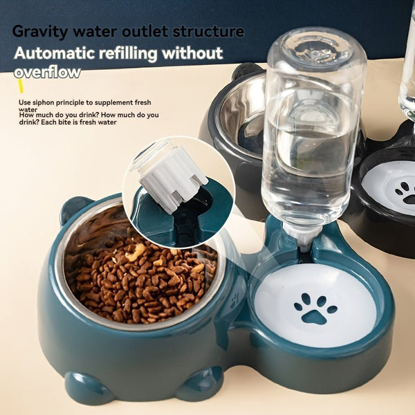 2 - in - 1 Stainless Steel Pet Feeder with Automatic Water Dispenser - Elevated Tilted Bowls for Cats & Dogs, Non - Slip Base - Eco Explorer Hub