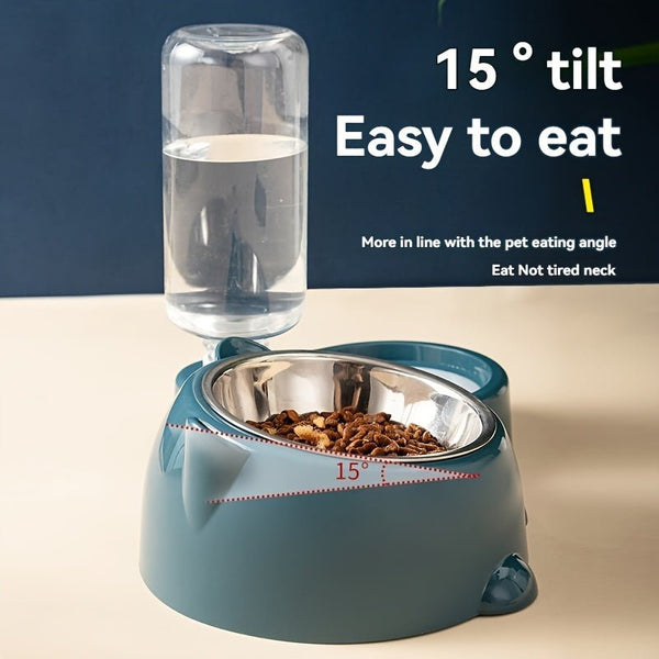 2 - in - 1 Stainless Steel Pet Feeder with Automatic Water Dispenser - Elevated Tilted Bowls for Cats & Dogs, Non - Slip Base - Eco Explorer Hub