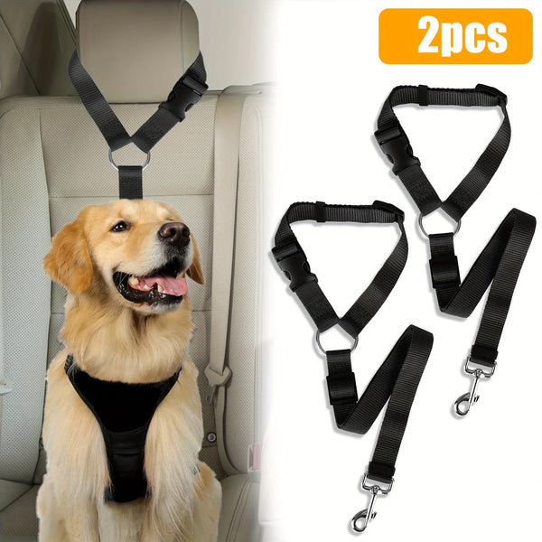 2pcs Pet Safety Belt, Dog Car Seat Belt, Nylon Tether Adjustable Pet Leash, Secure Your Pet for Vehicle Travel Daily Use - Eco Explorer Hub