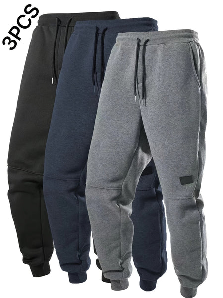 3pcs Men's Casual Solid Color Joggers, Men's Drawstring Pants With Pockets For Sport And Casual Wear - Eco Explorer Hub