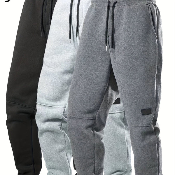 3pcs Men's Casual Solid Color Joggers, Men's Drawstring Pants With Pockets For Sport And Casual Wear - Eco Explorer Hub