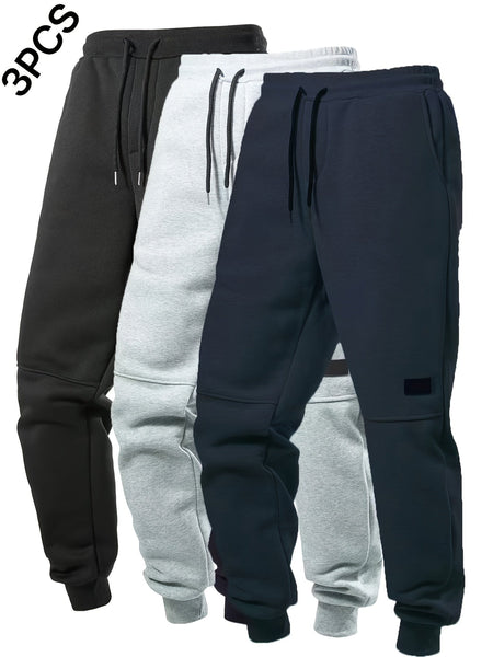 3pcs Men's Casual Solid Color Joggers, Men's Drawstring Pants With Pockets For Sport And Casual Wear - Eco Explorer Hub