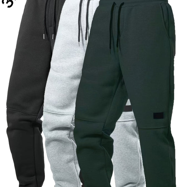 3pcs Men's Casual Solid Color Joggers, Men's Drawstring Pants With Pockets For Sport And Casual Wear - Eco Explorer Hub