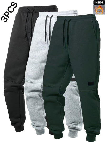 3pcs Men's Casual Solid Color Joggers, Men's Drawstring Pants With Pockets For Sport And Casual Wear - Eco Explorer Hub