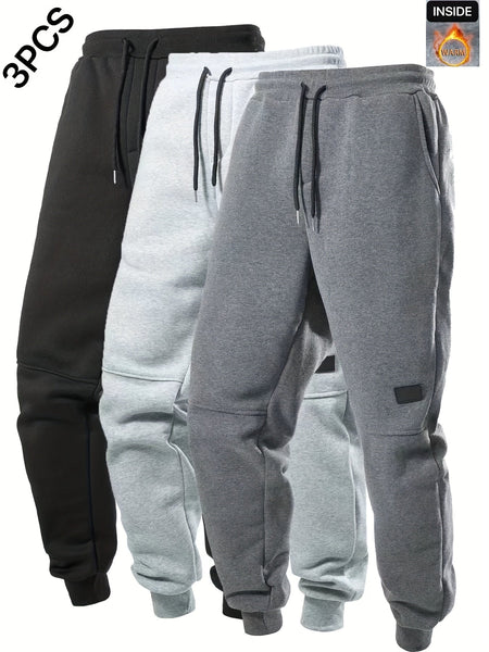 3pcs Men's Casual Solid Color Joggers, Men's Drawstring Pants With Pockets For Sport And Casual Wear - Eco Explorer Hub