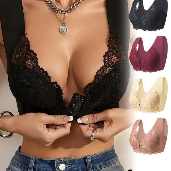 4 - pack Elegant Floral Lace Push - up Bra - Comfortable Wire - free Design, Medium Support, Fashion Front Opening, Wide Straps And Jacquard Pattern - Perfect For Adult Women's Daily Wear, Home, Dating And Other Scenes - Eco Explorer Hub