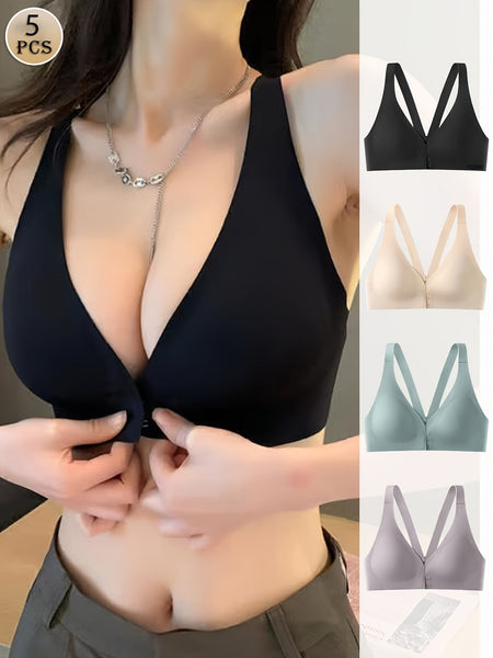 4pcs Front Buckle Underwear For Women Bra Gathering Latex Bra With Side Breasts, Beautiful Back Bra, Small Chest Display, New Bra Vest Style - Eco Explorer Hub