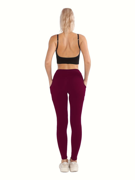 4pcs Vibrant Solid Color High Waist Sports Leggings - Women's Fitness Pants With Pocket For Running, Yoga, And Activewear - Moisture - Wicking, Comfortable, And Stylish - Eco Explorer Hub