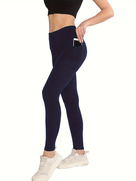 4pcs Vibrant Solid Color High Waist Sports Leggings - Women's Fitness Pants With Pocket For Running, Yoga, And Activewear - Moisture - Wicking, Comfortable, And Stylish - Eco Explorer Hub
