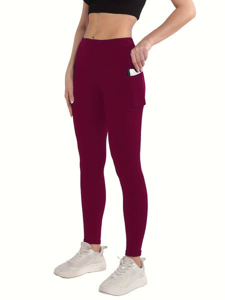 4pcs Vibrant Solid Color High Waist Sports Leggings - Women's Fitness Pants With Pocket For Running, Yoga, And Activewear - Moisture - Wicking, Comfortable, And Stylish - Eco Explorer Hub
