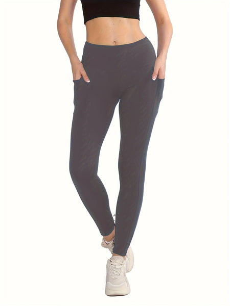 4pcs Vibrant Solid Color High Waist Sports Leggings - Women's Fitness Pants With Pocket For Running, Yoga, And Activewear - Moisture - Wicking, Comfortable, And Stylish - Eco Explorer Hub