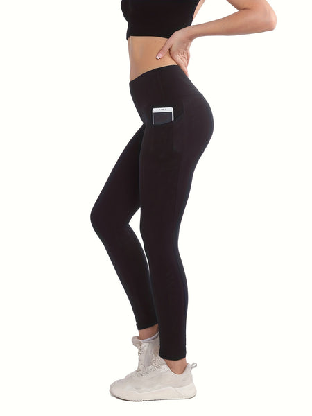 4pcs Vibrant Solid Color High Waist Sports Leggings - Women's Fitness Pants With Pocket For Running, Yoga, And Activewear - Moisture - Wicking, Comfortable, And Stylish - Eco Explorer Hub