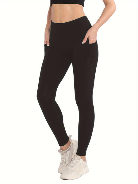 4pcs Vibrant Solid Color High Waist Sports Leggings - Women's Fitness Pants With Pocket For Running, Yoga, And Activewear - Moisture - Wicking, Comfortable, And Stylish - Eco Explorer Hub