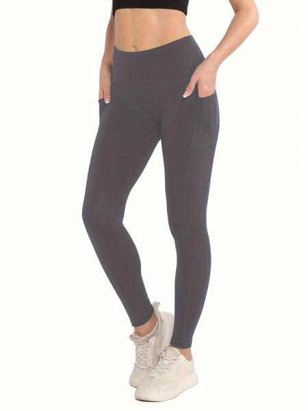 4pcs Vibrant Solid Color High Waist Sports Leggings - Women's Fitness Pants With Pocket For Running, Yoga, And Activewear - Moisture - Wicking, Comfortable, And Stylish - Eco Explorer Hub