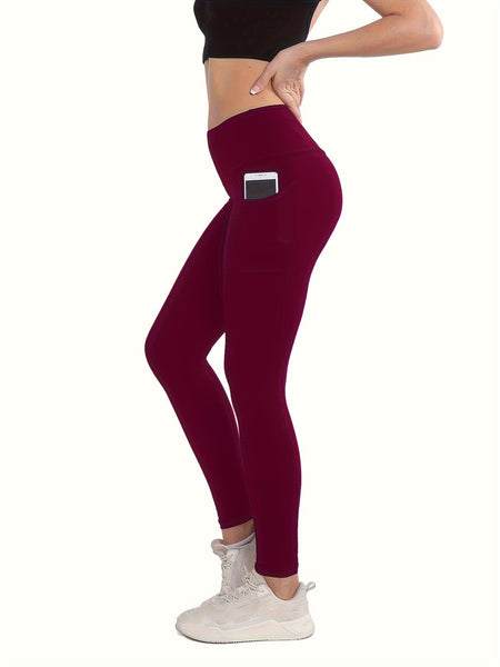 4pcs Vibrant Solid Color High Waist Sports Leggings - Women's Fitness Pants With Pocket For Running, Yoga, And Activewear - Moisture - Wicking, Comfortable, And Stylish - Eco Explorer Hub