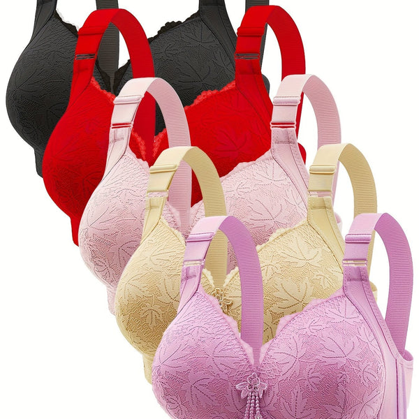 5pack Women's Push Up Sports Bra, Breathable Full Coverage Solid Color Adjustable Strap Bra - Eco Explorer Hub