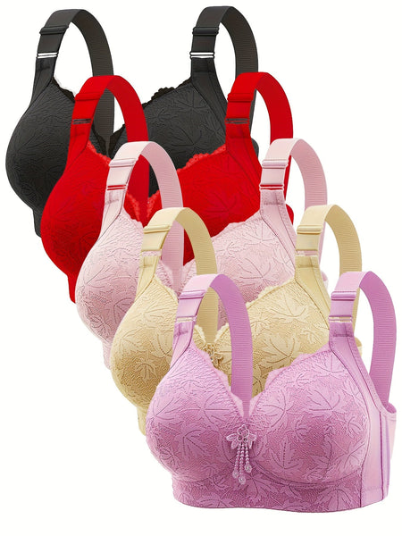 5pack Women's Push Up Sports Bra, Breathable Full Coverage Solid Color Adjustable Strap Bra - Eco Explorer Hub