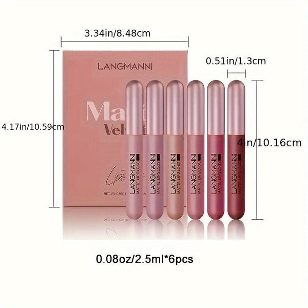 6 - Pc Matte Nude Liquid Lipstick Set - Long - Lasting & Pigmented Shades, Lip Gloss Bundle Gift Collection For Women for Halloween - Eco Explorer Hub