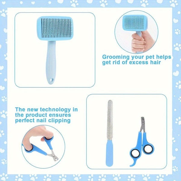 8pcs Dog Grooming Kit: Stainless Steel Pet Grooming Tools With Nail Clippers & File, Flea Comb, Shampoo Bath Brush, De - shedding Brush, De - matting Comb, Silicone Toothbrush - Eco Explorer Hub