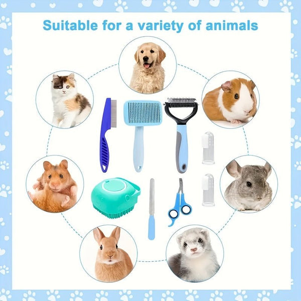 8pcs Dog Grooming Kit: Stainless Steel Pet Grooming Tools With Nail Clippers & File, Flea Comb, Shampoo Bath Brush, De - shedding Brush, De - matting Comb, Silicone Toothbrush - Eco Explorer Hub