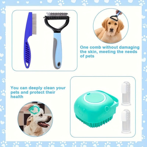 8pcs Dog Grooming Kit: Stainless Steel Pet Grooming Tools With Nail Clippers & File, Flea Comb, Shampoo Bath Brush, De - shedding Brush, De - matting Comb, Silicone Toothbrush - Eco Explorer Hub