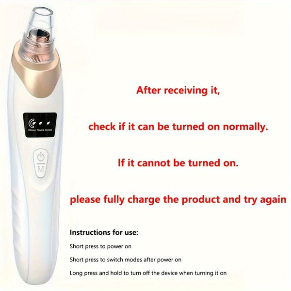 A Rechargeable Blackhead Cleaner and Acne Remover - Multifunctional Facial Skin Care Tool with Deep Pore Adsorption Function, without Flavor, Lithium Battery 400MAh, Suitable for Skin Cleaning, Anti - Aging and Wrinkle Reduction - Eco Explorer Hub