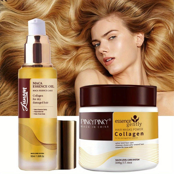 Argan Serum & Collagen Hair Mask Set, Deep Conditioning and Strengthens hair and hair roots Serum, Nourishing Hair Collagen Hair Mask Oil for Dry Damaged Hair Care, for frizzy and dry damaged hair - Hair Care Duo - Eco Explorer Hub