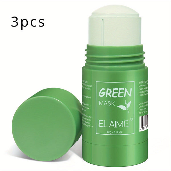 ELAIMEI 3 - piece green tea cleansing solid mask stick, cleans pores, moisturizes skin, controls oil, moisturizes, and beautifies skin care. - Eco Explorer Hub