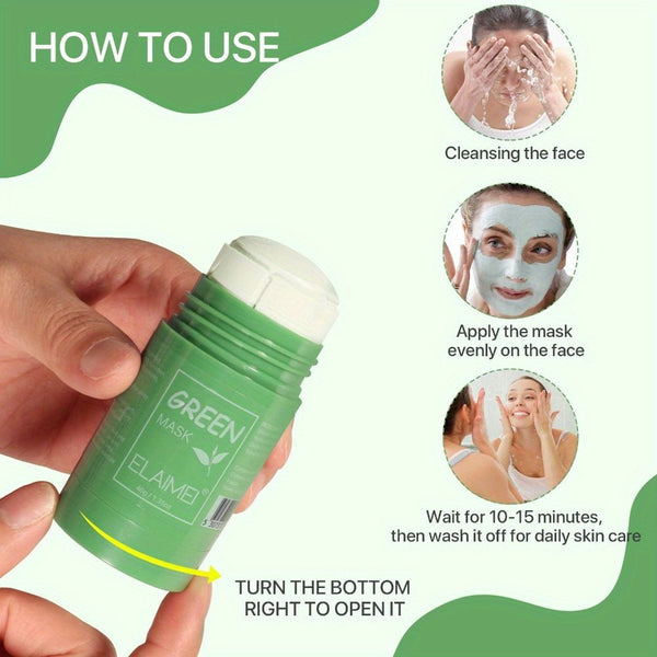 ELAIMEI 3 - piece green tea cleansing solid mask stick, cleans pores, moisturizes skin, controls oil, moisturizes, and beautifies skin care. - Eco Explorer Hub