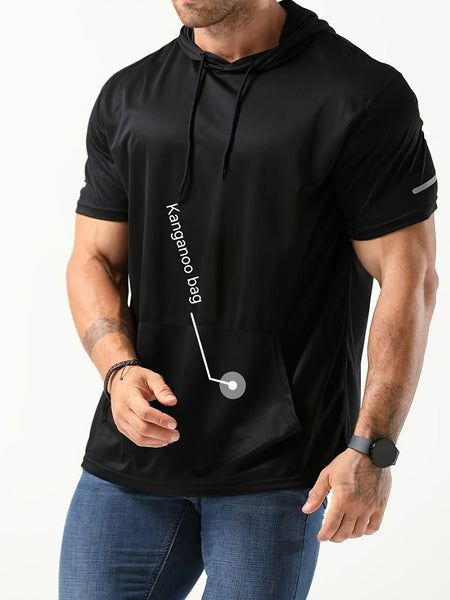 Men's 3pcs Athletic Hooded T-Shirts - Solid Color, Short Sleeve, Breathable Polyester, Machine Washable - Perfect for Running & Workouts - Eco Explorer Hub