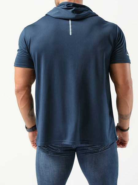 Men's 3pcs Athletic Hooded T-Shirts - Solid Color, Short Sleeve, Breathable Polyester, Machine Washable - Perfect for Running & Workouts - Eco Explorer Hub