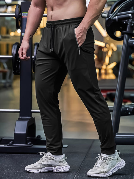 Men's Breathable Stretch Athletic Jogger Pants With Zipper Pockets & Drawstring Waist - Eco Explorer Hub