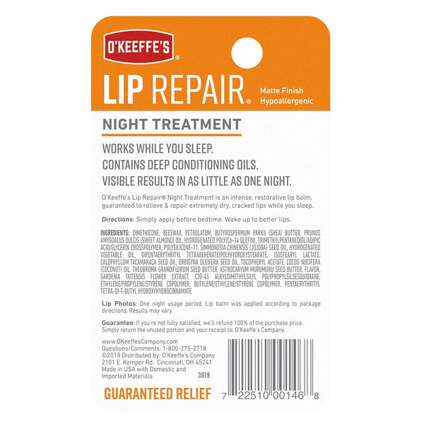 O'Keeffe's Lip Repair Night Treatment Lip Balm, 0.25 Ounce Jar, (Pack of 1) - Eco Explorer Hub