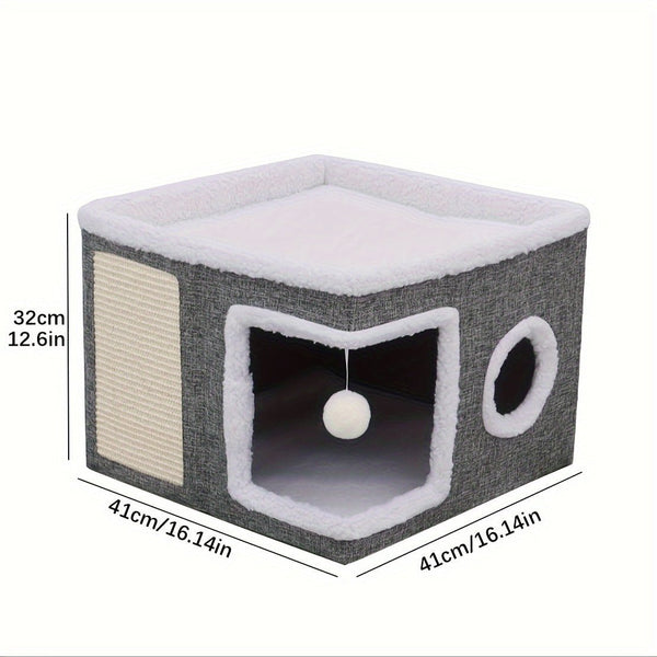 Pet Double layered Luxury Cat Nest, Foldable Sisal Cat Villa, Large Closed Cat House - Universal For All Seasons - Eco Explorer Hub