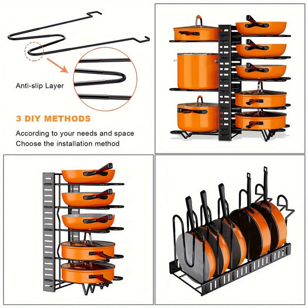 Pot Organizer Rack 8 Tiers Pots and Pans Organizer Kitchen Cabinet Storage Metal Holders - Eco Explorer Hub