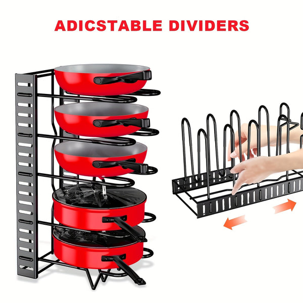 Pot Organizer Rack 8 Tiers Pots and Pans Organizer Kitchen Cabinet Storage Metal Holders - Eco Explorer Hub