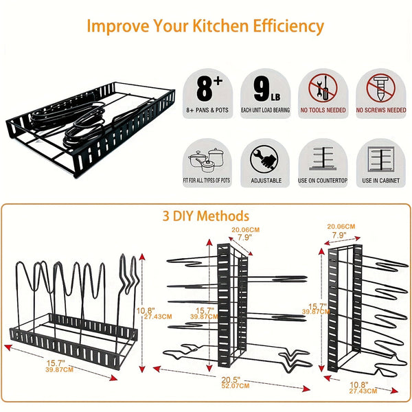 Pot Organizer Rack 8 Tiers Pots and Pans Organizer Kitchen Cabinet Storage Metal Holders - Eco Explorer Hub