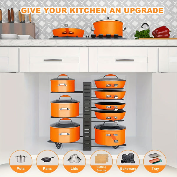 Pot Organizer Rack 8 Tiers Pots and Pans Organizer Kitchen Cabinet Storage Metal Holders - Eco Explorer Hub